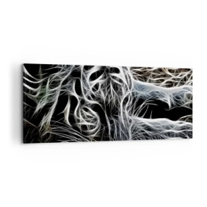 Cuadro sobre lienzo - Impresión de Imagen - Un patrón abstracto que representa la silueta de un gato sobre un fondo negro. - 120x50cm - Un estudio sobre la ligereza felina - Decoración de pared moderna para salón y dormitorio ARTTOR