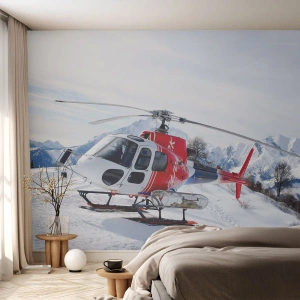 Fotomural Premium Canvas - Siempre listo - Helicóptero, Paisaje, Alpes - 300x210 cm