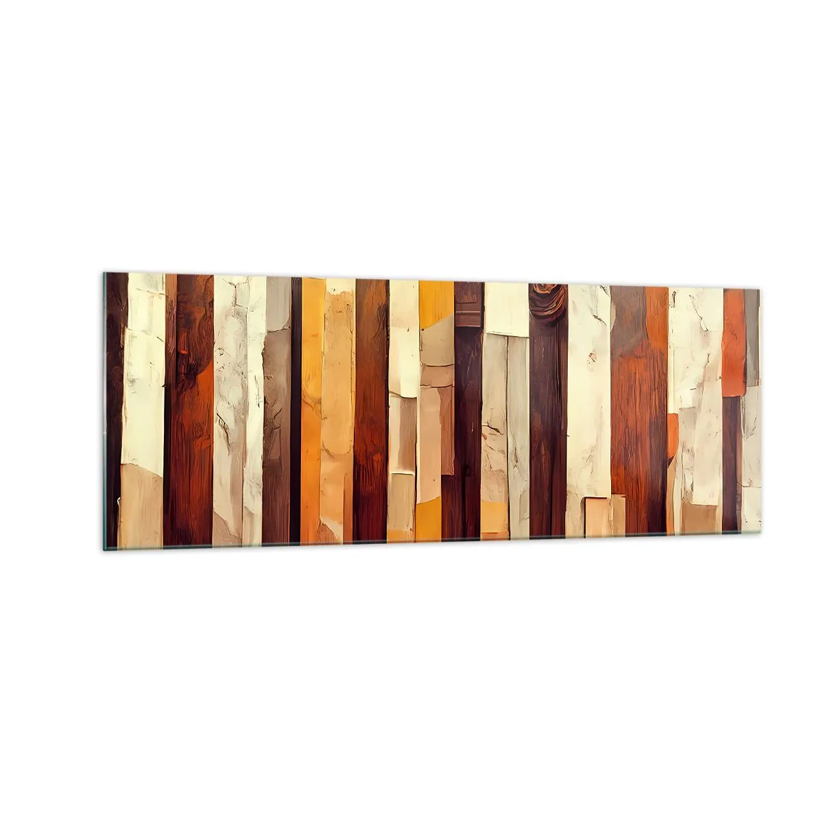 Cuadro sobre vidrio - Impresiones sobre Vidrio - Composición geométrica en tonos madera y dorado. - 140x50cm - Himno de los árboles del bosque - Decoración de pared moderna para salón y dormitorio ARTTOR