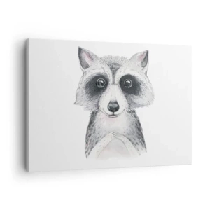 Cuadro sobre lienzo - Impresión de Imagen - Adorable retrato de un mapache sobre un fondo blanco. - 70x50cm - Un momento para la emoción - Decoración de pared moderna para salón y dormitorio ARTTOR