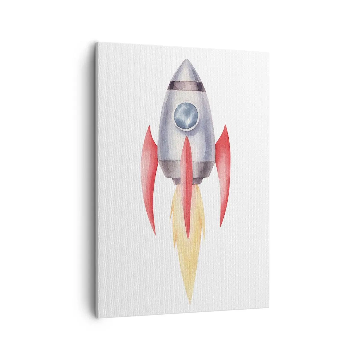 Cuadro sobre lienzo - Impresión de Imagen - Cohete en estilo acuarela sobre fondo blanco. - 50x70cm - Más alto, más rápido, más lejos - Decoración de pared moderna para salón y dormitorio ARTTOR