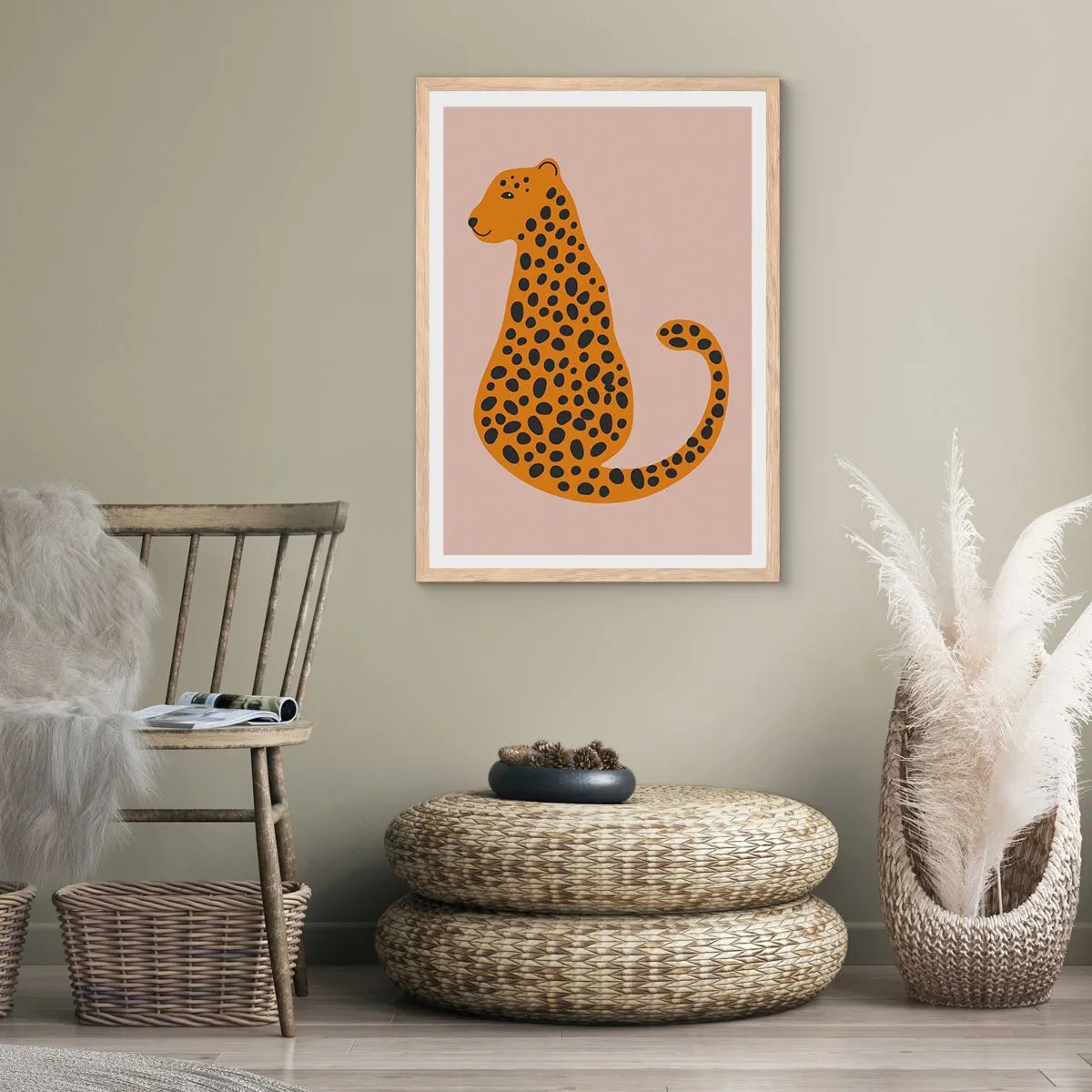 Póster en marco roble claro - El estampado de leopardo está de moda - 70x100 cm