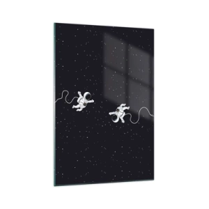 Cuadro sobre vidrio - Impresiones sobre Vidrio - Astronautas flotando en el espacio con un telón de fondo de estrellas. - 70x100cm - Danza cósmica - Decoración de pared moderna para salón y dormitorio ARTTOR
