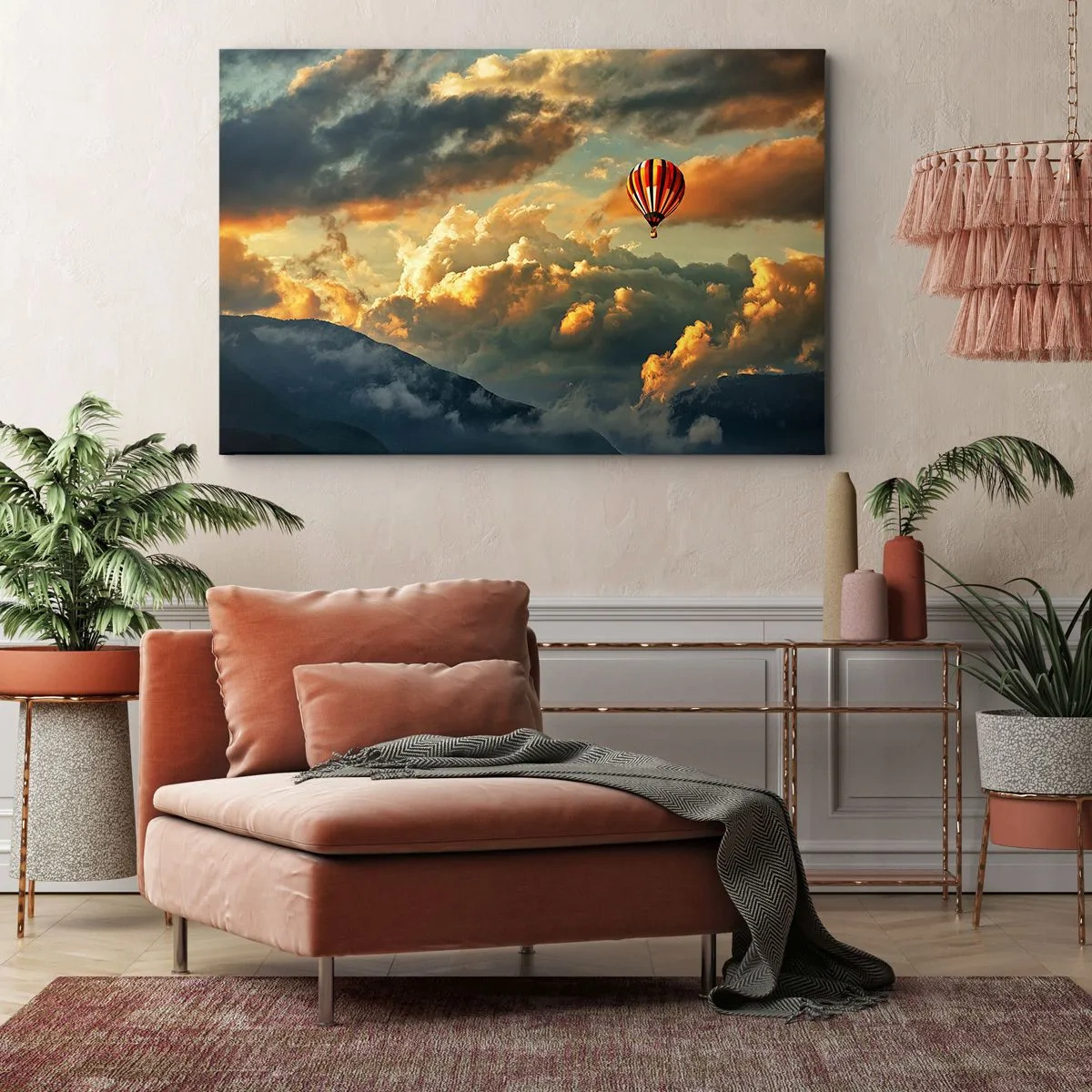 Cuadro sobre lienzo - Impresión de Imagen - Un globo contra un fondo de nubes dramáticas. - 120x80cm - Vuelo porque quiero - Decoración de pared moderna para salón y dormitorio ARTTOR