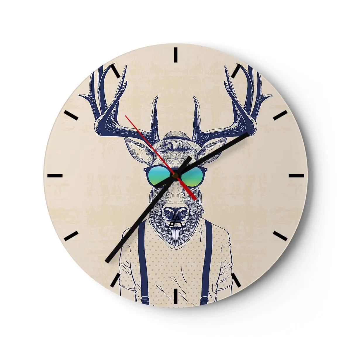 Reloj de pared - Reloj de vidrio - Ciervo con gafas de sol estilo hipster - 30x30cm - ¿Y a quién esperabas? - Decoración de pared moderna para salón, cocina y dormitorio ARTTOR