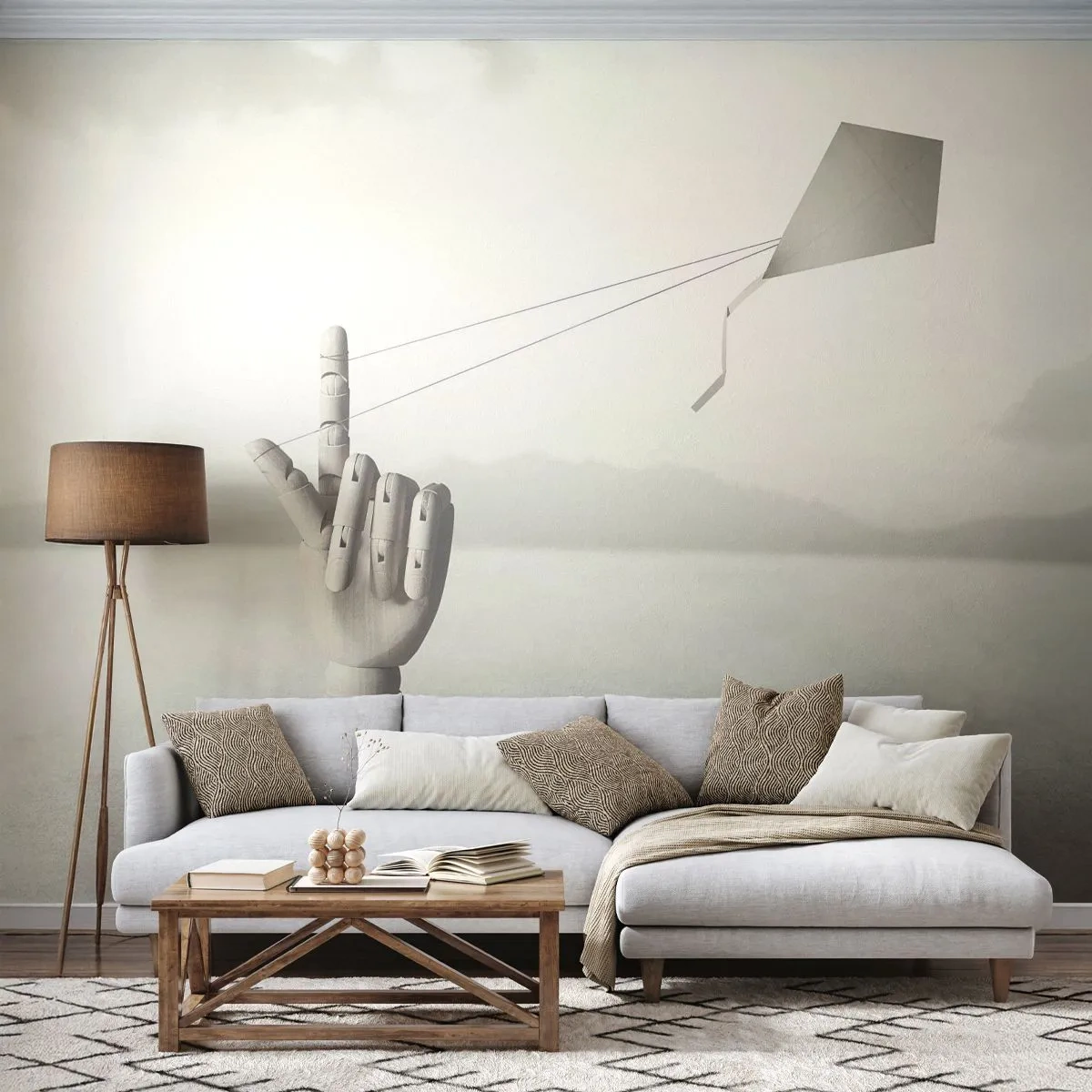 Fotomural Premium Sand - Una prueba de fuerza - Abstracción, Mano, Cometa - 200x140 cm