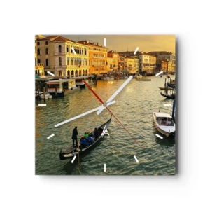 Reloj de pared - Reloj de vidrio - Góndola en un canal de Venecia al atardecer - 30x30cm - En el lado soleado de la calle - Decoración de pared moderna para salón y dormitorio ARTTOR