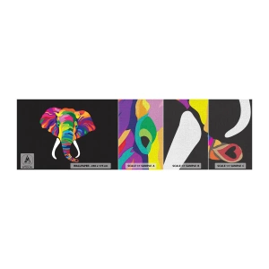 Muestra de fotomural Premium Canvas - El elefante al que le gustaba bañarse en el arco iris - animales, Elefante, Imagen colorida - 100x30 cm