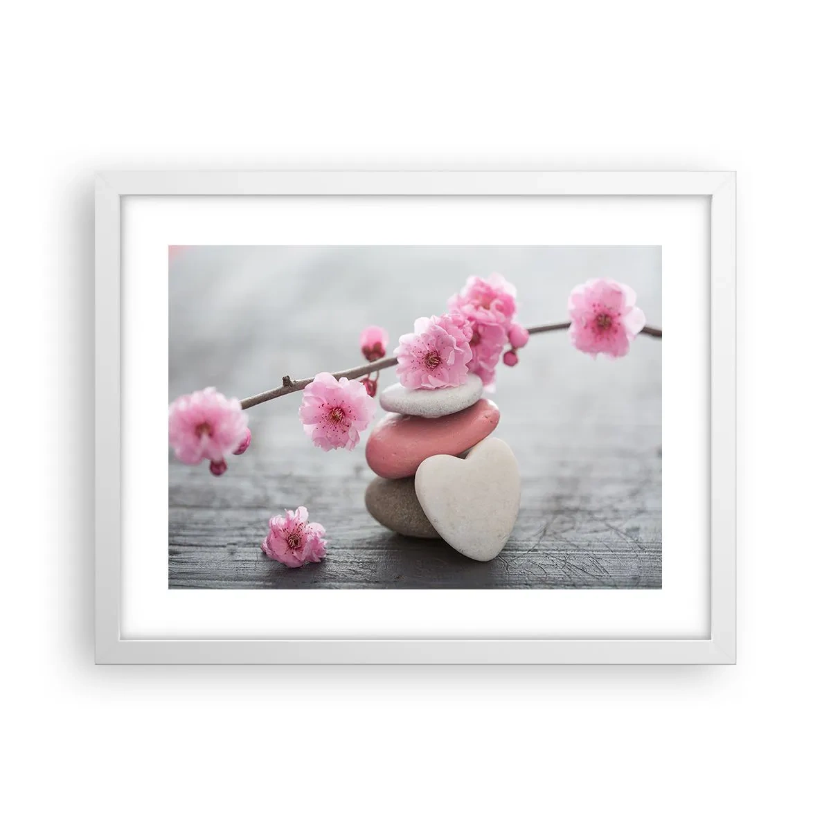 Póster en marco blanco - Felicidad con la flor del cerezo - 40x30 cm