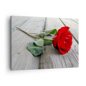 Cuadro sobre lienzo - Impresión de Imagen - Rosa roja sobre un fondo de madera - 70x50cm - Estudio en escarlata - Decoración de pared moderna para salón y dormitorio ARTTOR