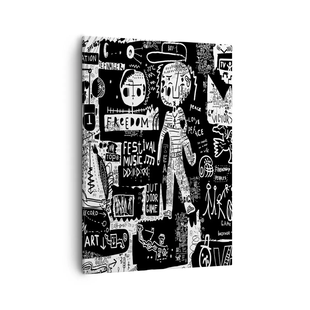 Cuadro sobre lienzo - Impresión de Imagen - Collage en blanco y negro inspirado en el arte callejero - 50x70cm - La juventud espiritual de la ley y la alegría - Decoración de pared moderna para salón y dormitorio ARTTOR