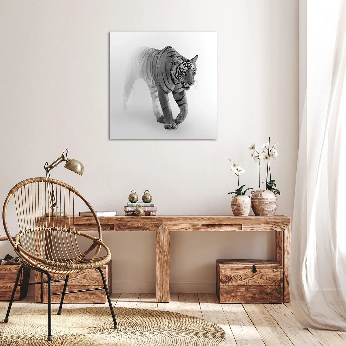 Cuadro sobre lienzo - Impresión de Imagen - Siempre alerta entre la niebla - 30x30 cm