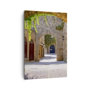 Cuadro sobre lienzo - Impresión de Imagen - Arcos de piedra y calles adoquinadas de estilo medieval - 70x100cm - La procesión está a punto de aparecer. - Decoración de pared moderna para salón y dormitorio ARTTOR