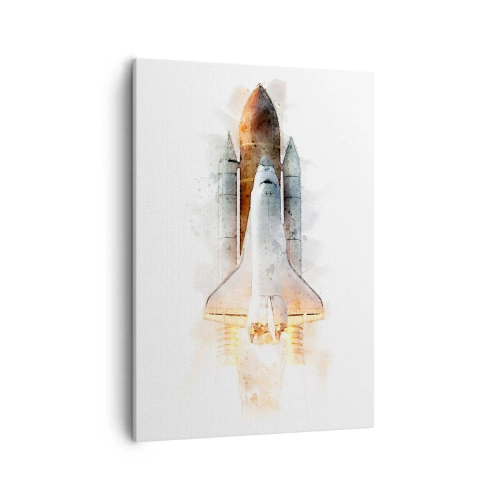 Cuadro sobre lienzo - Impresión de Imagen - Una interpretación artística en acuarela de un transbordador espacial despegando. - 50x70cm - El comienzo de la exploración - Decoración de pared moderna para salón y dormitorio ARTTOR