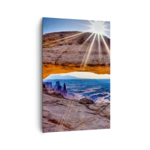 Cuadro sobre lienzo - Impresión de Imagen - Arco de roca con vistas al cañón al amanecer. - 80x120cm - A través de la puerta de la roca - Decoración de pared moderna para salón y dormitorio ARTTOR