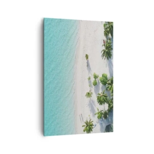 Cuadro sobre lienzo - Impresión de Imagen - Una vista de pájaro de una playa tropical con agua turquesa y palmeras. - 80x120cm - Vacaciones en el paraíso - Decoración de pared moderna para salón y dormitorio ARTTOR