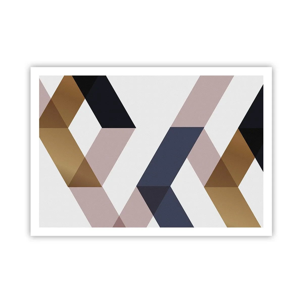 Póster - Patrones geométricos en tonos dorados y azul marino. - 100x70cm - Rectas y ángulos - Decoración de pared moderna para salón y dormitorio ARTTOR