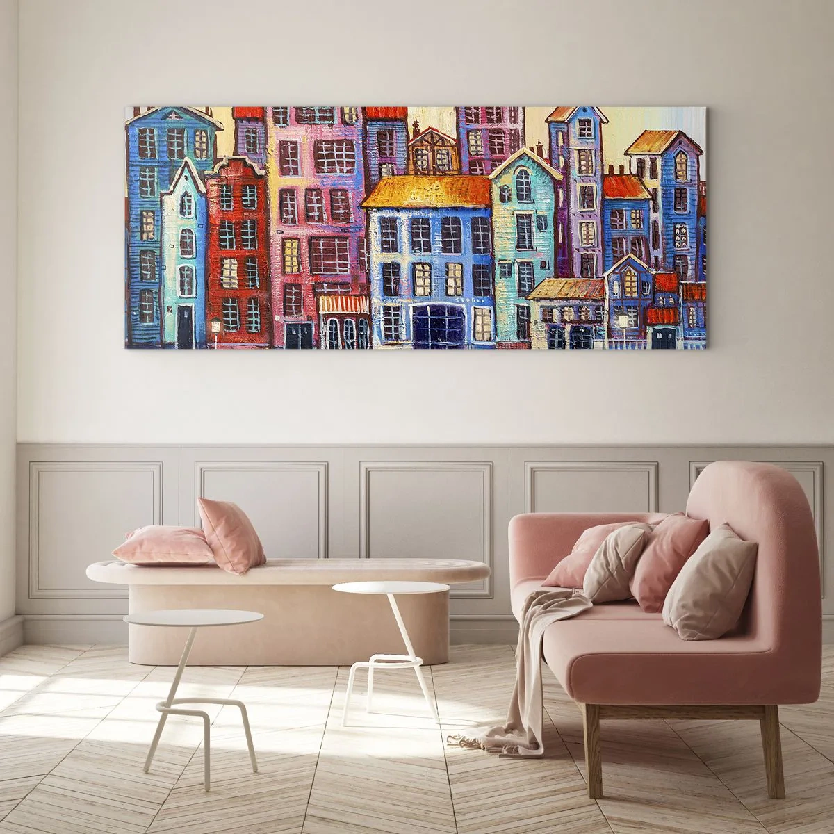 Cuadro sobre vidrio - Impresiones sobre Vidrio - Una ciudad como un cuento de hadas - 100x40 cm