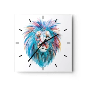 Reloj de pared - Reloj de vidrio - Retrato en acuarela de un león en colores vivos. - 30x30cm - Aura electrizante - Decoración de pared moderna para salón y dormitorio ARTTOR