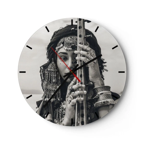 Reloj de pared - Reloj de vidrio - Dos pájaros acurrucados juntos en una rama sobre un fondo rosa. - 30x30cm - La música propia de Oriente - Decoración de pared moderna para salón, cocina y dormitorio ARTTOR