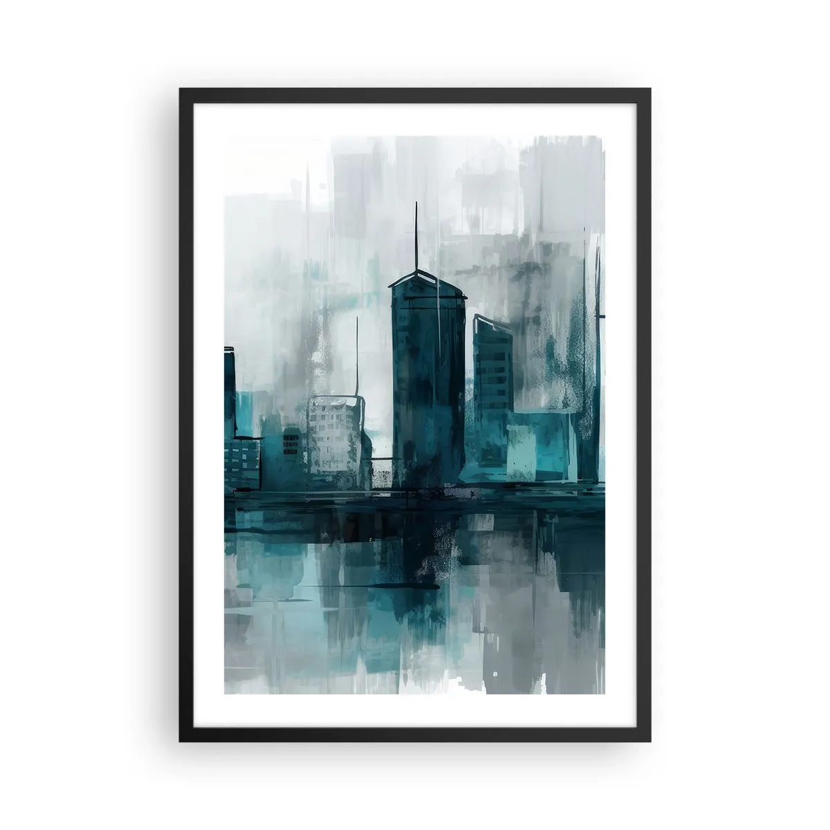Póster en marco negro - Ciudad color lluvia - 50x70 cm