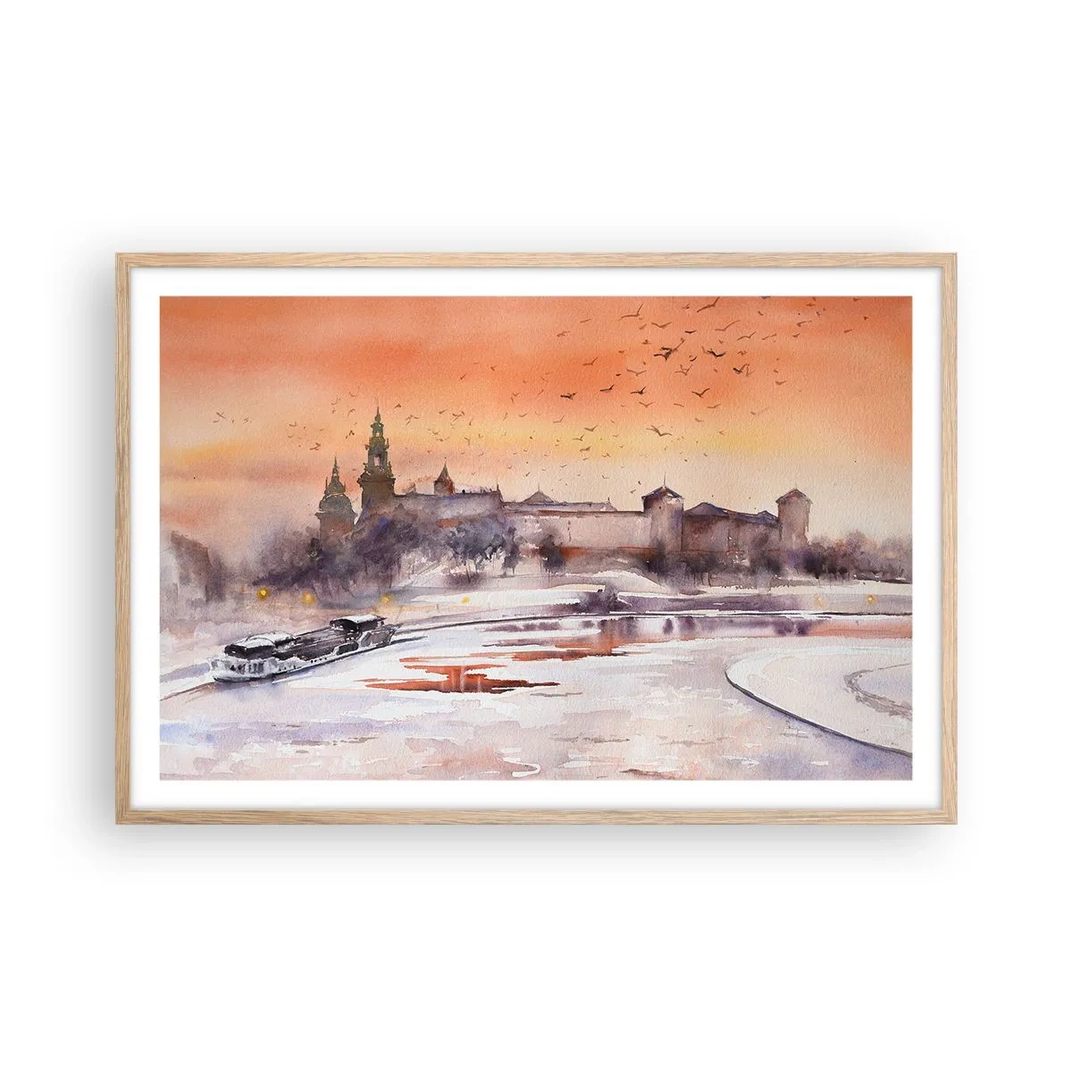 Póster en marco roble claro - Atardecer real - 91x61 cm