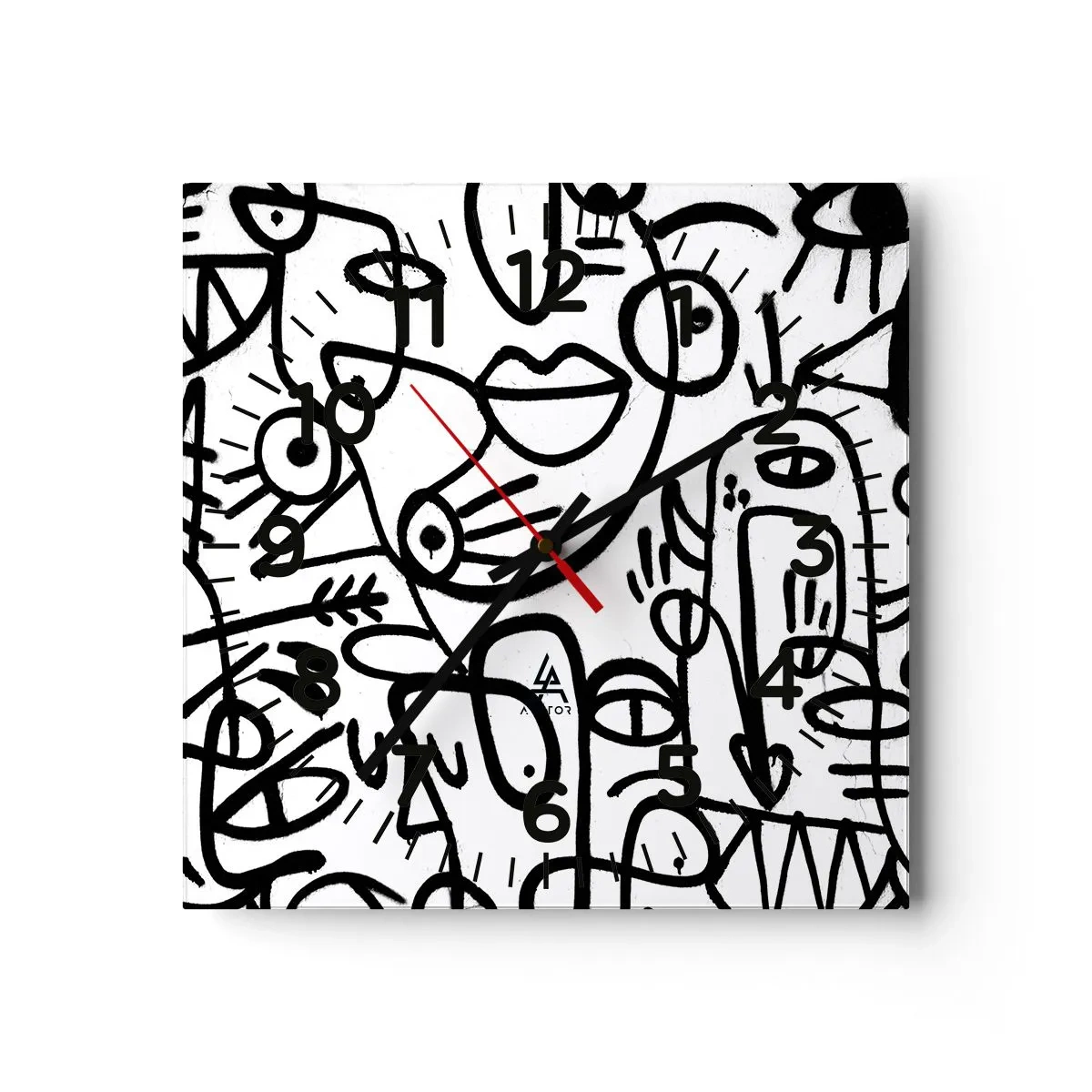 Reloj de pared - Reloj de vidrio - Rostros y espejismos - 40x40 cm