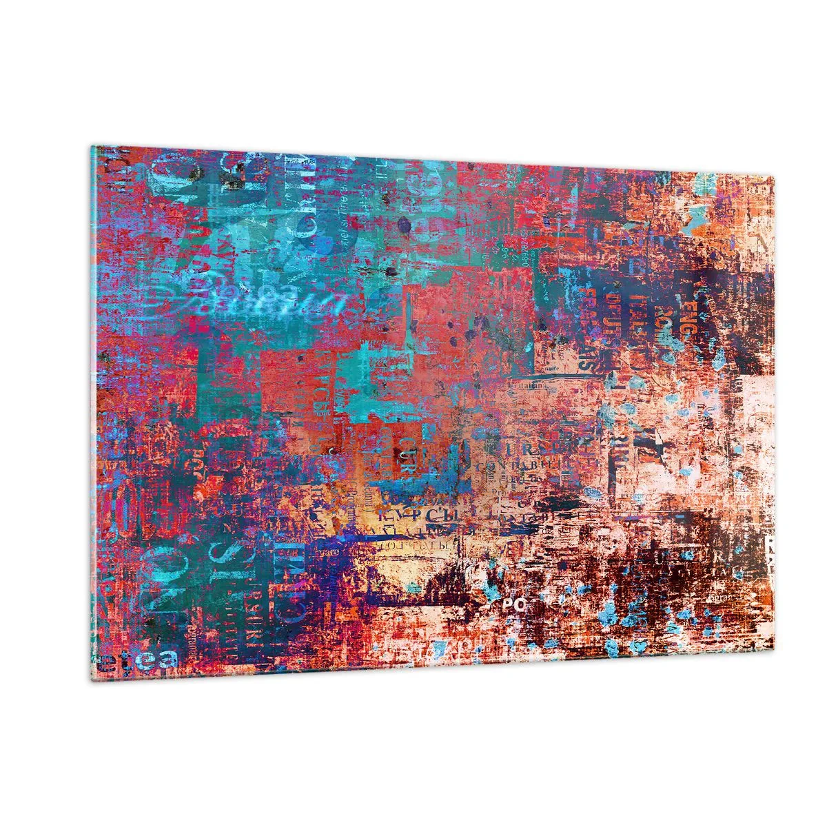 Cuadro sobre vidrio - Impresiones sobre Vidrio - Composición abstracta en tonos azules y rojos. - 120x80cm - Memoria y olvido - Decoración de pared moderna para salón y dormitorio ARTTOR