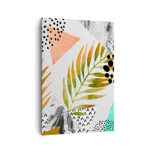 Cuadro sobre lienzo - Impresión de Imagen - Patrón tropical con hojas y formas geométricas. - 70x100cm - Decoración con hojas de palmera - Decoración de pared moderna para salón y dormitorio ARTTOR