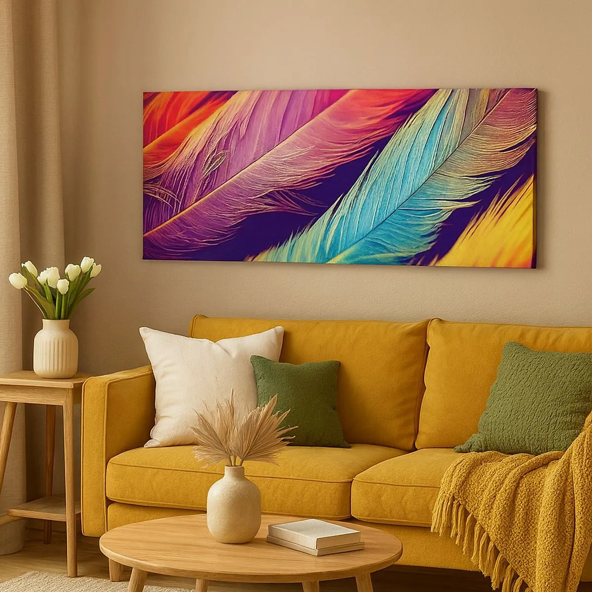 Cuadro sobre lienzo - Impresión de Imagen - Arco iris plumoso - 100x40 cm