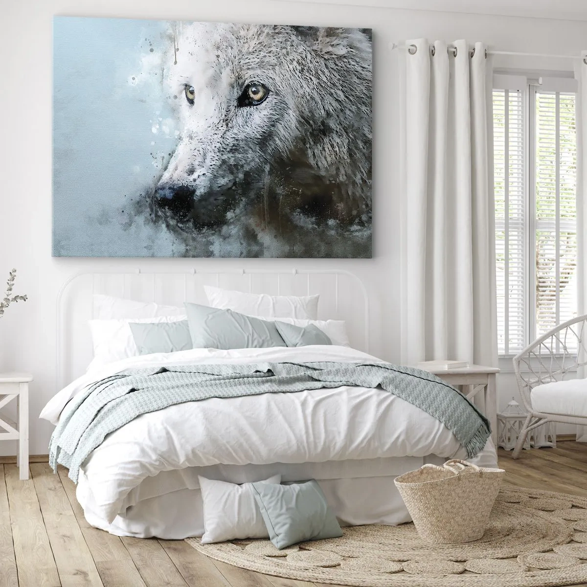 Cuadro sobre lienzo - Impresión de Imagen - Retrato en acuarela de un lobo - 120x80cm - Conoce el alma del lobo - Decoración de pared moderna para salón y dormitorio ARTTOR