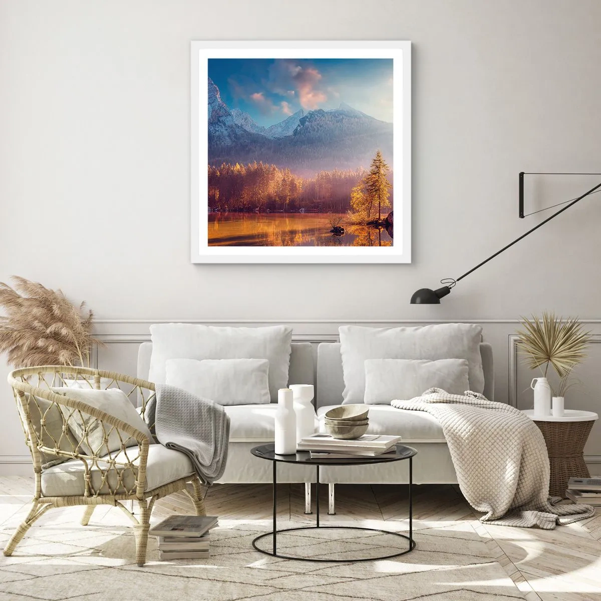 Póster en marco blanco - Entre las montañas y los valles - 40x40 cm