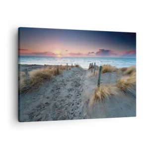 Cuadro sobre lienzo - Impresión de Imagen - Camino que conduce a la playa al atardecer - 70x50cm - Se derramó un arco iris de luminosidad.... - Decoración de pared moderna para salón y dormitorio ARTTOR
