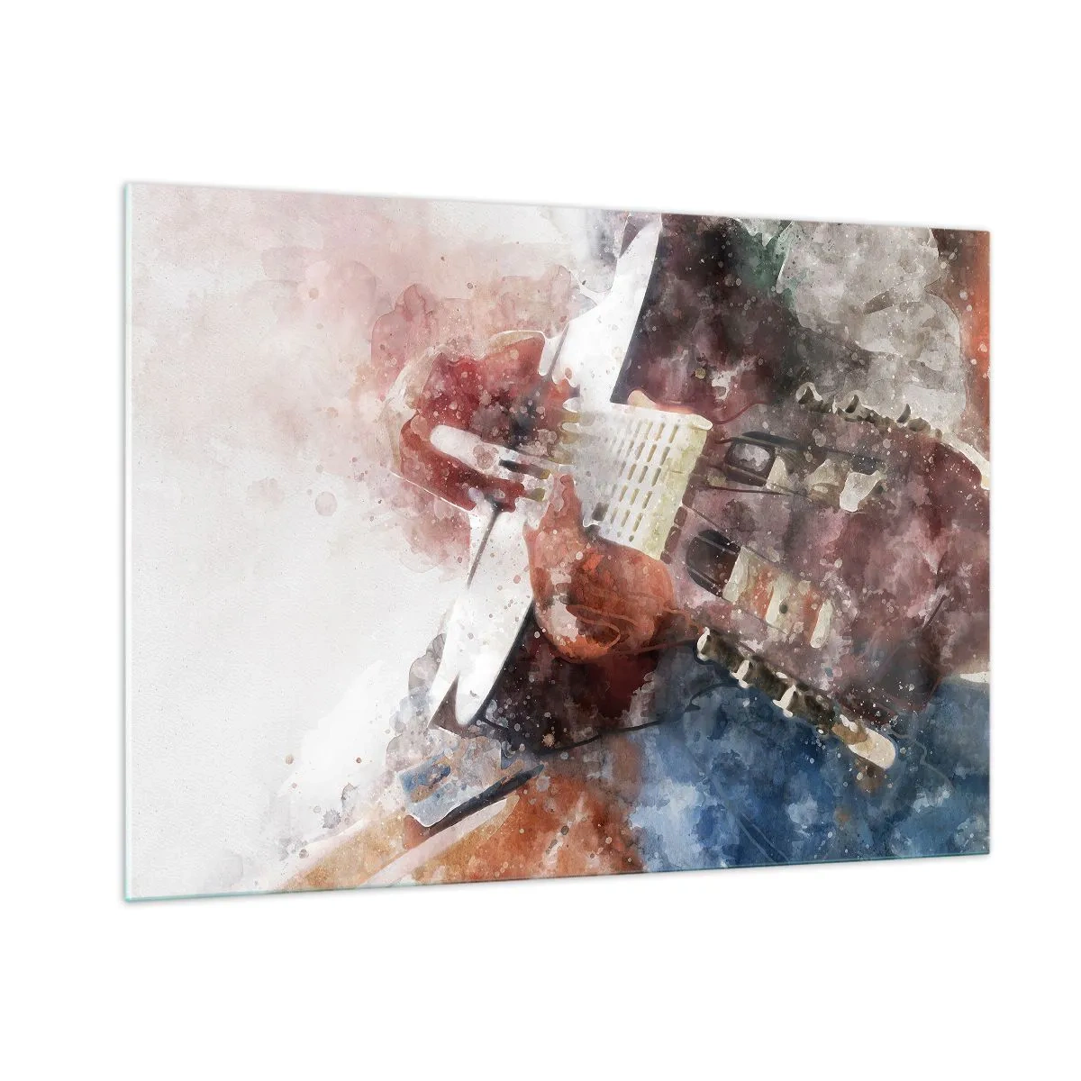 Cuadro sobre vidrio - Impresiones sobre Vidrio - Una pintura de acuarela de un guitarrista artístico. - 100x70cm - ¿Y qué opinas? - Decoración de pared moderna para salón y dormitorio ARTTOR