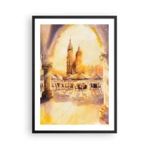 Póster en marco negro - Una acuarela que representa la plaza del mercado de Cracovia al atardecer. - 50x70cm - Este sobre el mercado de Cracovia - Decoración de pared moderna para salón y dormitorio ARTTOR