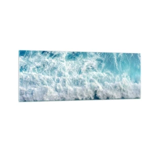 Cuadro sobre vidrio - Impresiones sobre Vidrio - Olas oceánicas dinámicas en tonos azules - 140x50cm - Alegre y con mucho brío - Decoración de pared moderna para salón y dormitorio ARTTOR
