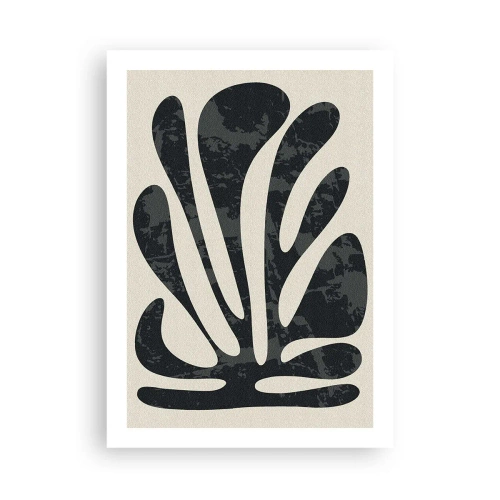 Póster - Forma abstracta de planta negra sobre un fondo beige - 50x70cm - Abstracción con varios extremos - Decoración de pared moderna para salón y dormitorio ARTTOR