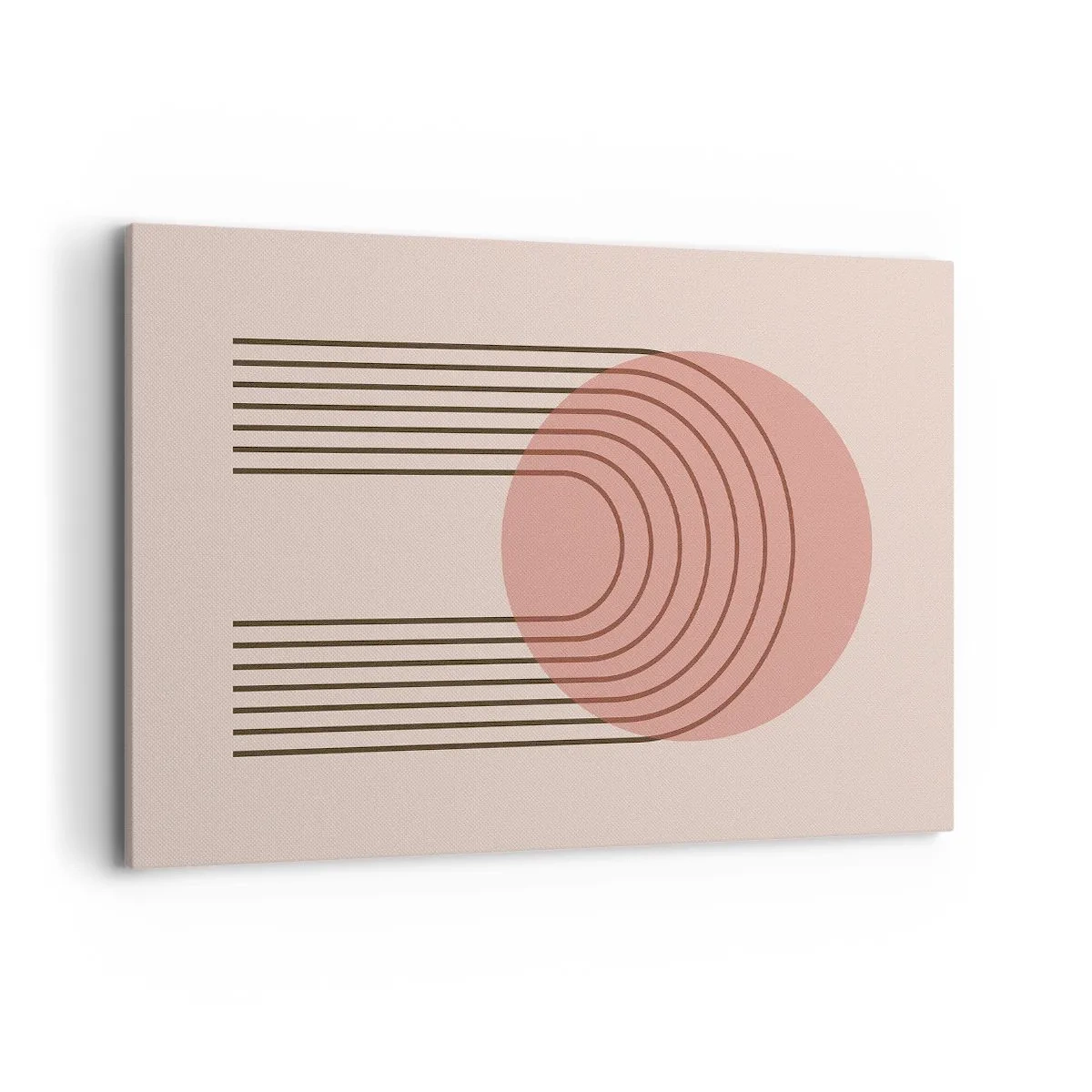 Cuadro sobre lienzo - Impresión de Imagen - Motivo abstracto con círculo rosa y líneas. - 100x70cm - Atracción irresistible - Decoración de pared moderna para salón y dormitorio ARTTOR