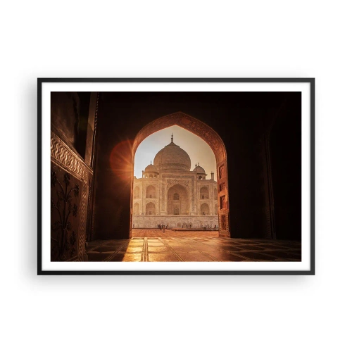 Póster en marco negro - Taj Mahal a la luz del sol visto desde el arco de la puerta - 100x70cm - Un monumento al amor sobrenatural - Decoración de pared moderna para salón y dormitorio ARTTOR