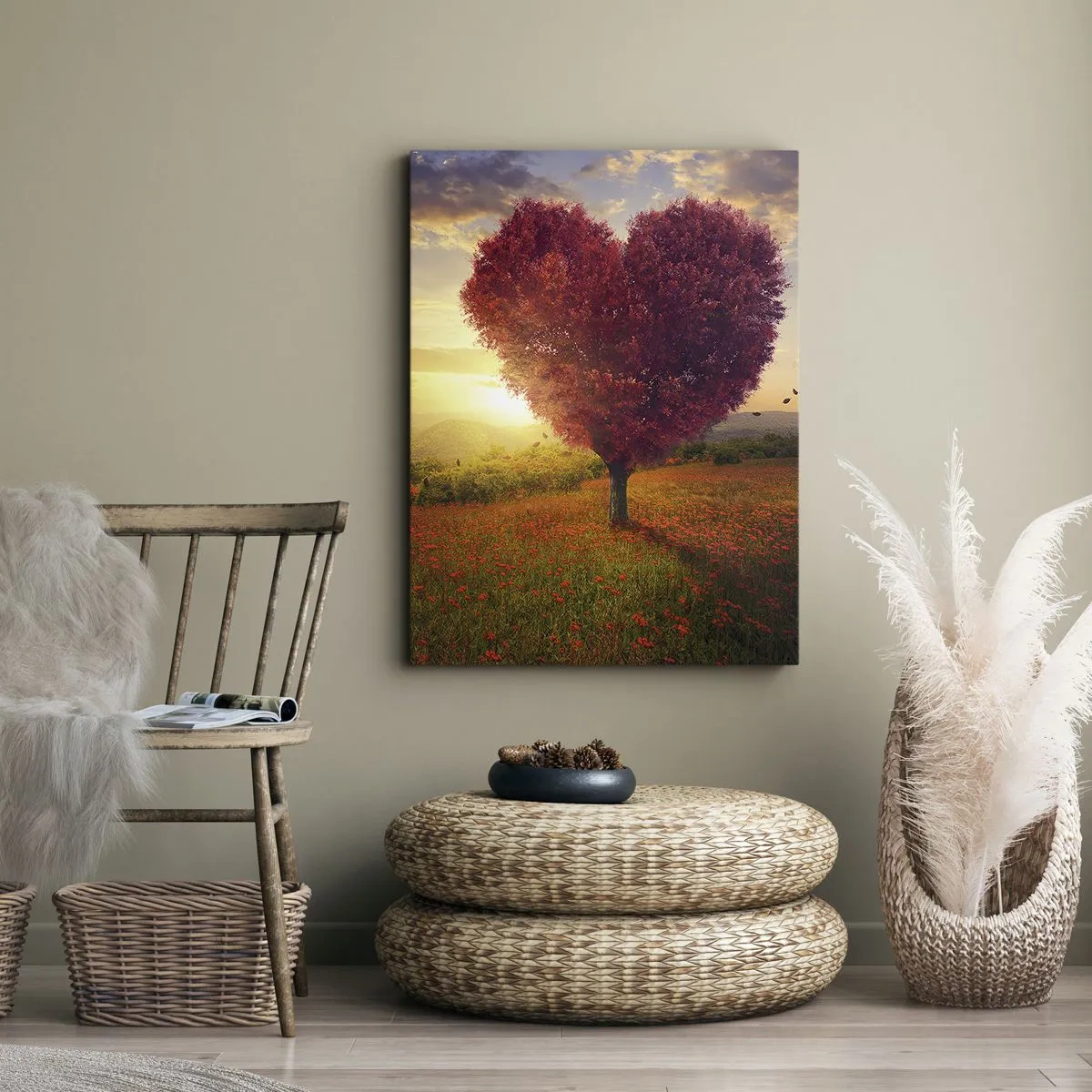 Cuadro sobre lienzo - Impresión de Imagen - Árbol en forma de corazón al atardecer - 70x100cm - Te atrapa el corazón - Decoración de pared moderna para salón y dormitorio ARTTOR