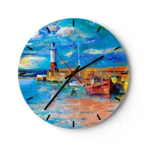 Reloj de pared - Reloj de vidrio - Tarde en la bahía del arco iris - 40x40 cm