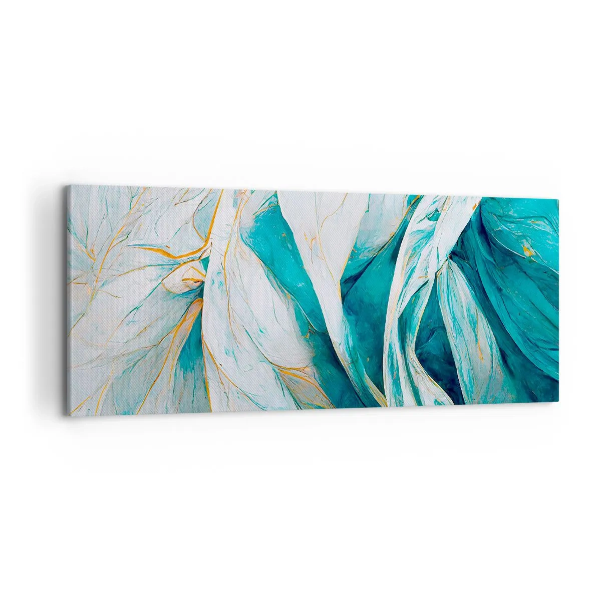 Cuadro sobre lienzo - Impresión de Imagen - Abstracción azul con motivos dorados - 100x40 cm