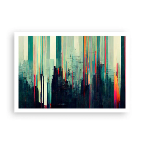 Póster - Abstracción con líneas verticales y un horizonte de ciudad. - 100x70cm - Ciudad futurista - Decoración de pared moderna para salón y dormitorio ARTTOR