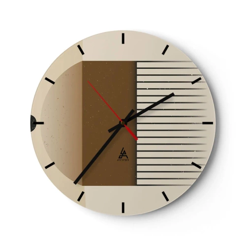 Reloj de pared - Reloj de vidrio - Composición geométrica con rectángulos y líneas marrones sobre fondo beige. - 30x30cm - Varios estados - Decoración de pared moderna para salón, cocina y dormitorio ARTTOR
