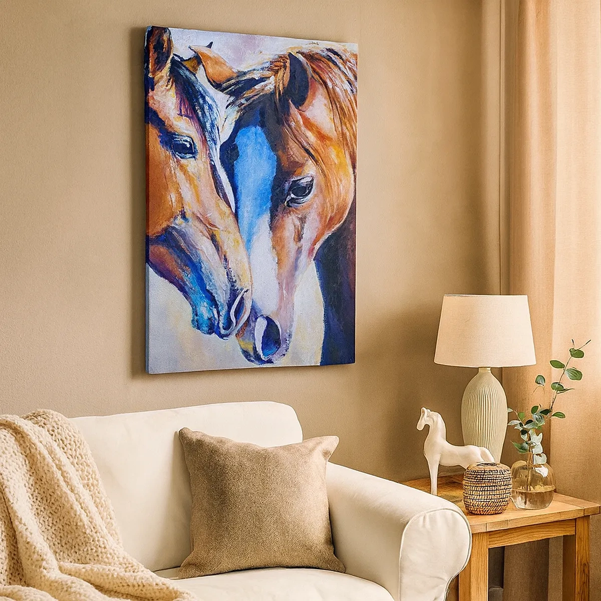 Cuadro sobre lienzo - Impresión de Imagen - Una representación pictórica de dos caballos en un entorno amigable. - 50x70cm - ¿Esto es amistad? ¿Es amor? - Decoración de pared moderna para salón y dormitorio ARTTOR