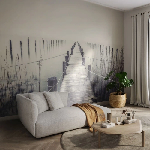 Fotomural Premium Canvas - Sumergirse en la paz - Puente, Lago, Silencio - 400x280 cm
