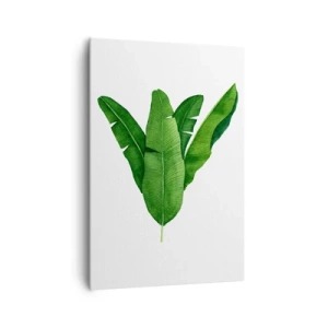Cuadro sobre lienzo - Impresión de Imagen - Tres hojas de plátano en un enfoque artístico - 70x100cm - Simetría verde - Decoración de pared moderna para salón y dormitorio ARTTOR