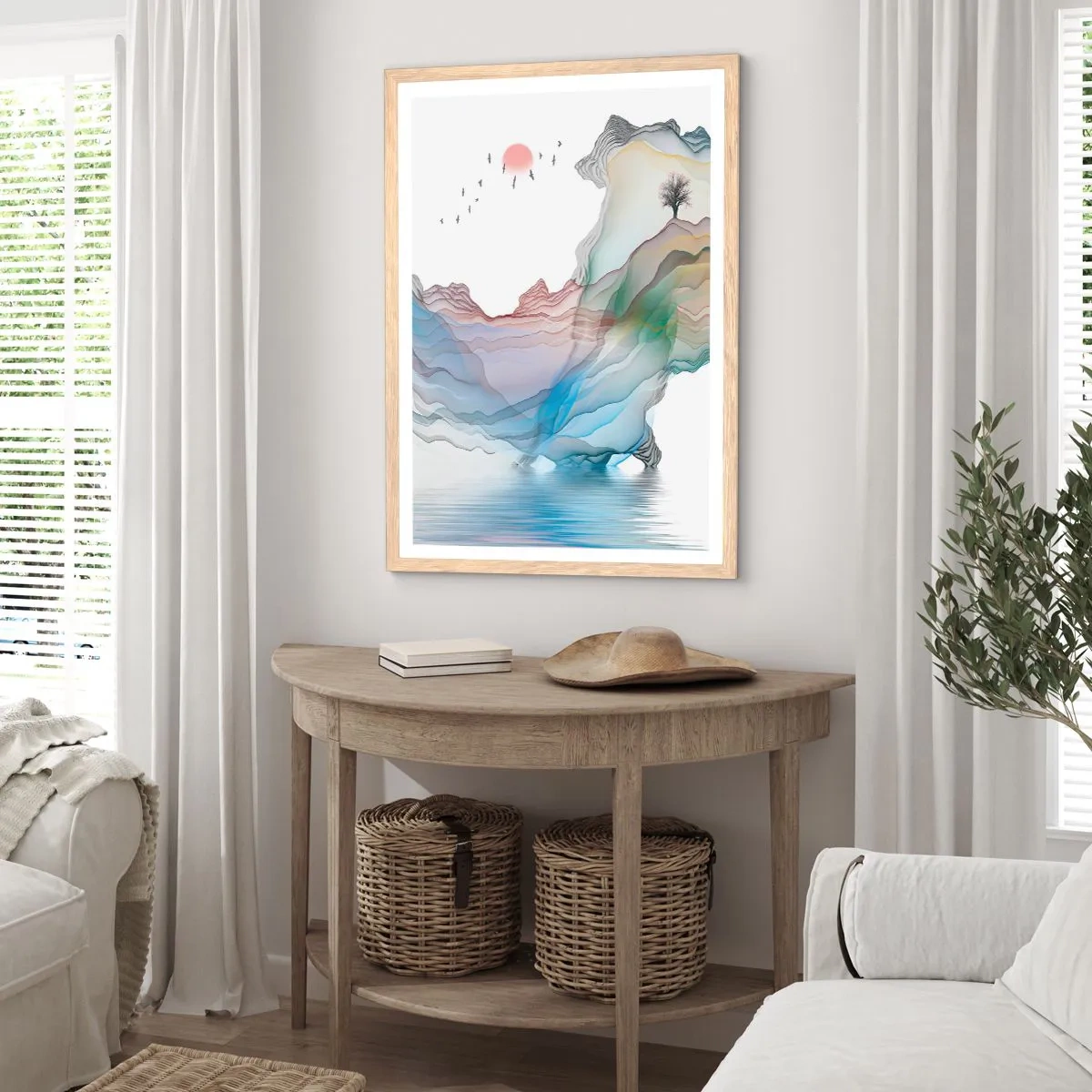 Póster en marco roble claro - Hacia las montañas de cristal - 50x70 cm