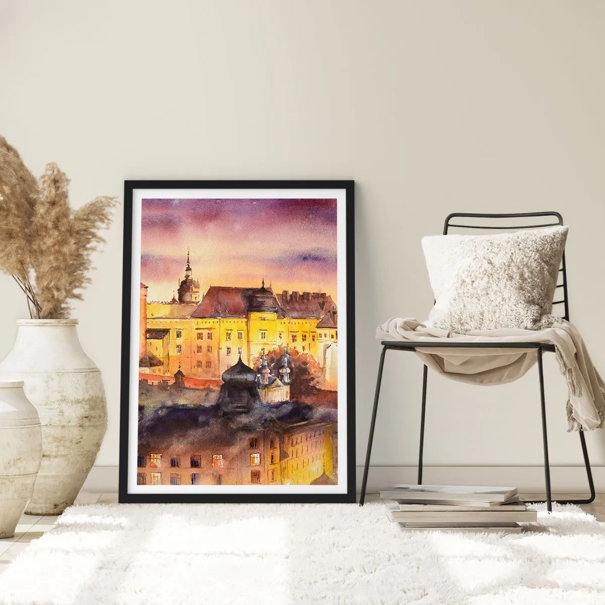 Póster en marco negro - Una vista pintoresca de la ciudad a la luz del sol poniente. - 50x70cm - Una historia y un cuento - Decoración de pared moderna para salón y dormitorio ARTTOR