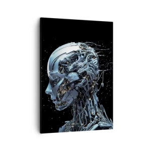 Cuadro sobre lienzo - Impresión de Imagen - Retrato futurista de un cyborg en estilo industrial sobre fondo negro. - 50x70cm - La tecnología es una mujer - Decoración de pared moderna para salón y dormitorio ARTTOR